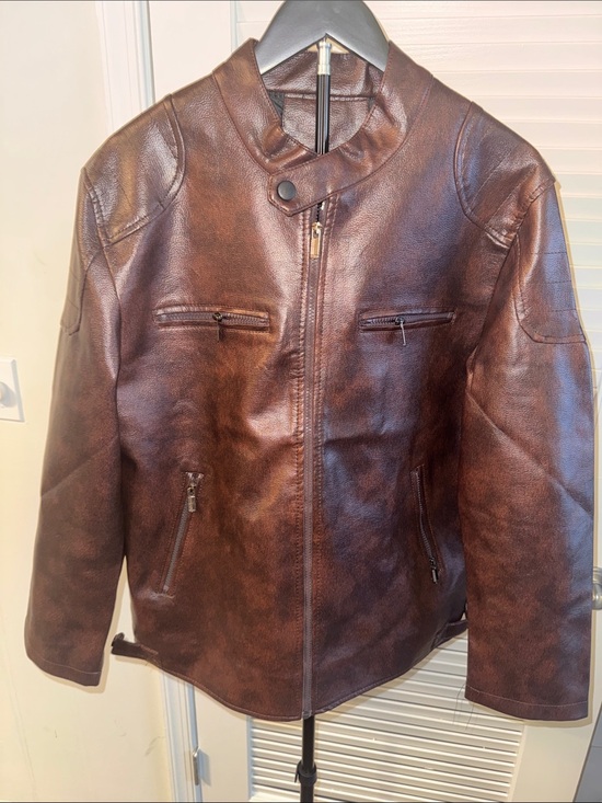 Other - New! Brown Vegan Leather Zip-Front Jacket